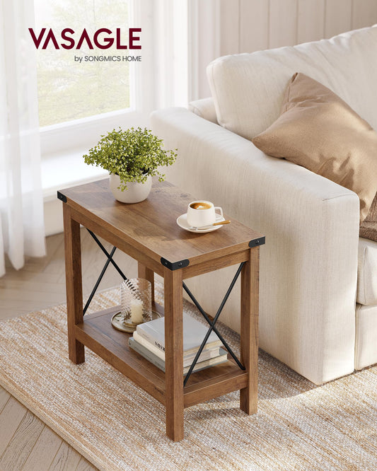 VASAGLE 2-Tier End Side Table, Small Accent Nightstand with Bottom Shelf