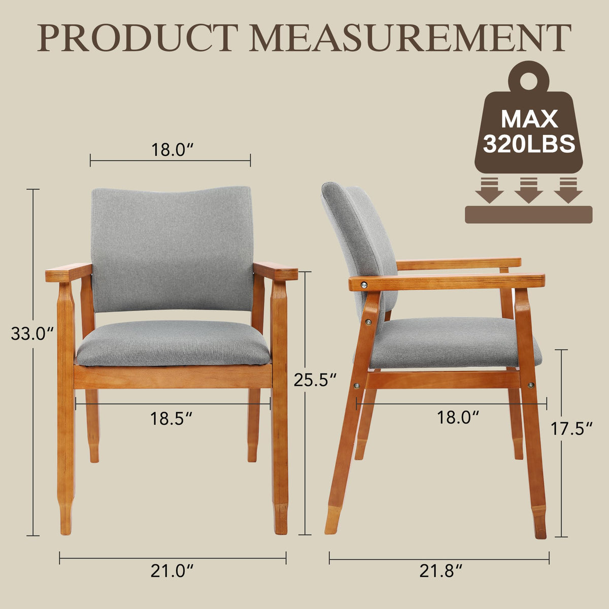 GOTMINSI Mid-Century Modern Linen Dining Chair with Arms, Solid Wood Frame