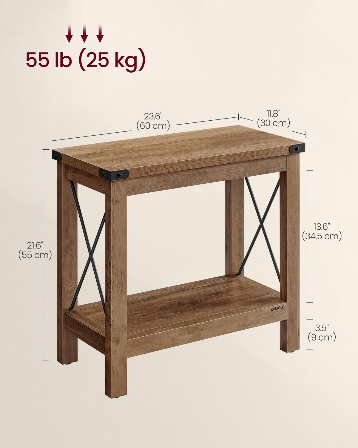 VASAGLE 2-Tier End Side Table, Small Accent Nightstand with Bottom Shelf
