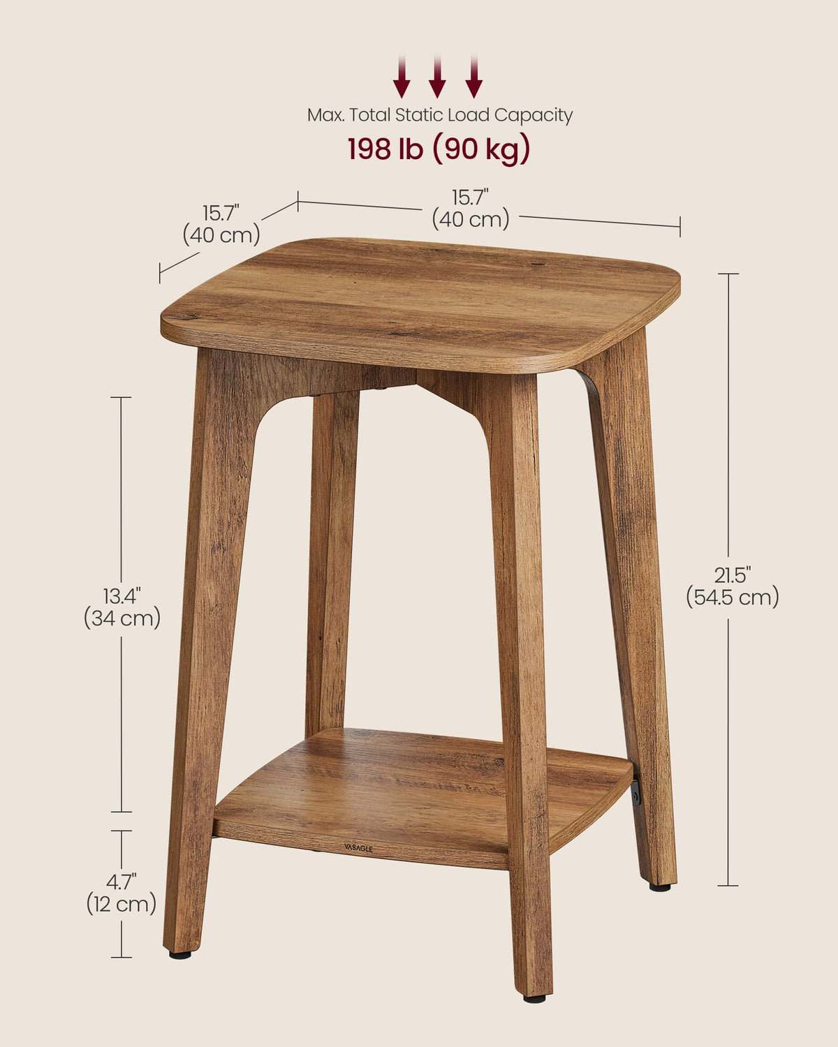 VASAGLE Side Table, 2-Tier Small Square End Table, Nightstand