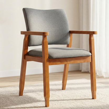 GOTMINSI Mid-Century Modern Linen Dining Chair with Arms, Solid Wood Frame