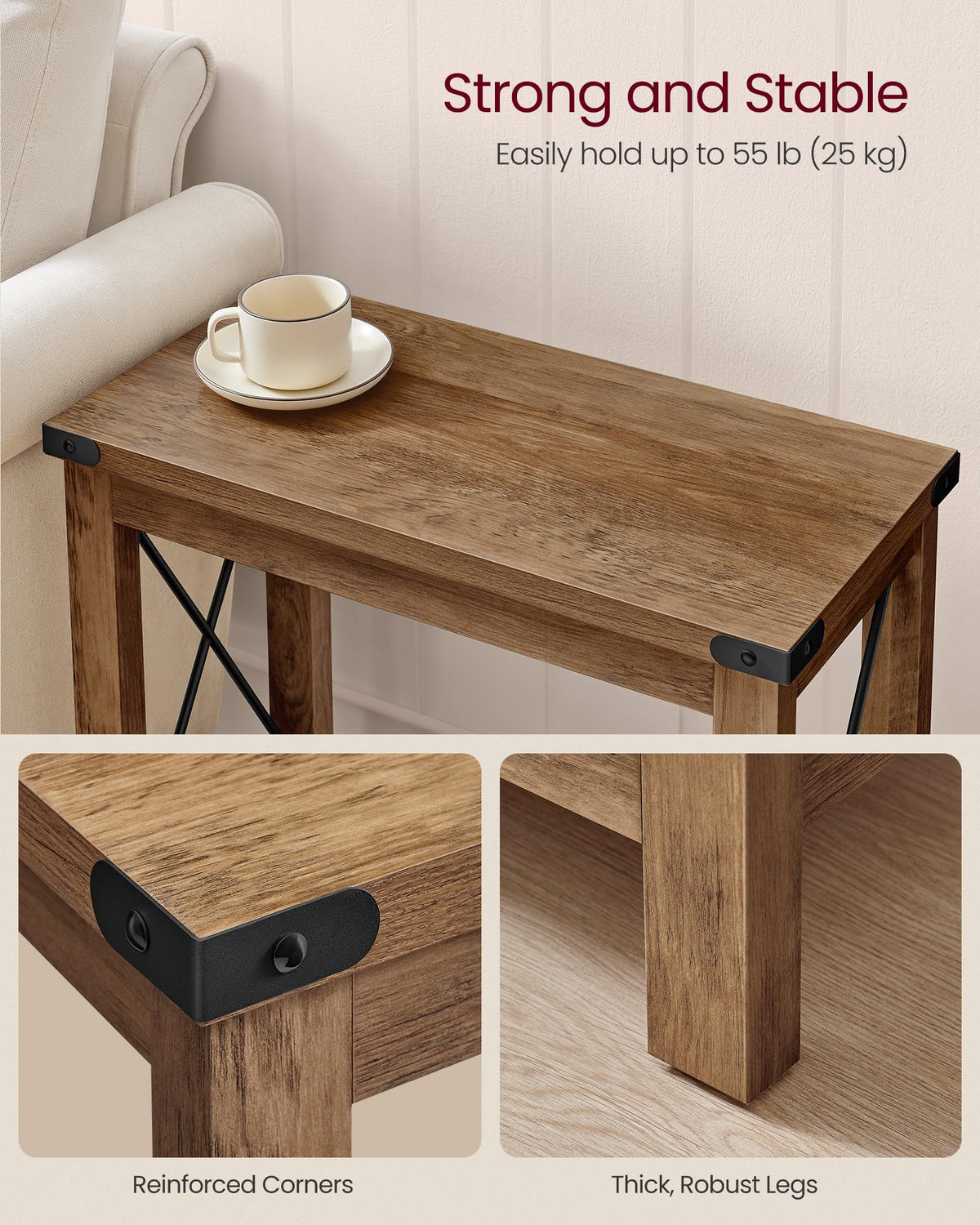 VASAGLE 2-Tier End Side Table, Small Accent Nightstand with Bottom Shelf