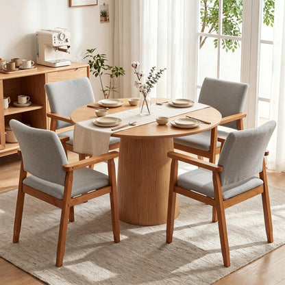 GOTMINSI Mid-Century Modern Linen Dining Chair with Arms, Solid Wood Frame
