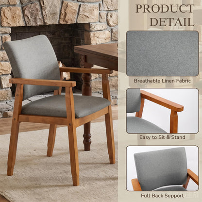 GOTMINSI Mid-Century Modern Linen Dining Chair with Arms, Solid Wood Frame
