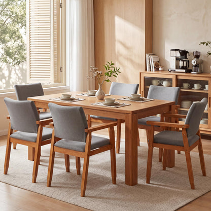 GOTMINSI Mid-Century Modern Linen Dining Chair with Arms, Solid Wood Frame