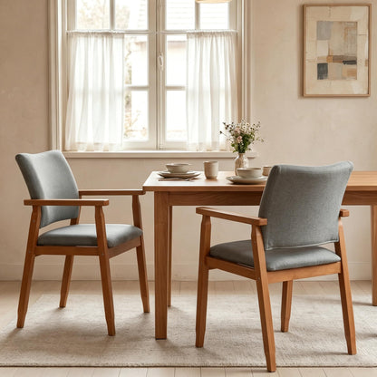 GOTMINSI Mid-Century Modern Linen Dining Chair with Arms, Solid Wood Frame