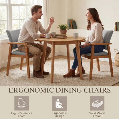 GOTMINSI Mid-Century Modern Linen Dining Chair with Arms, Solid Wood Frame